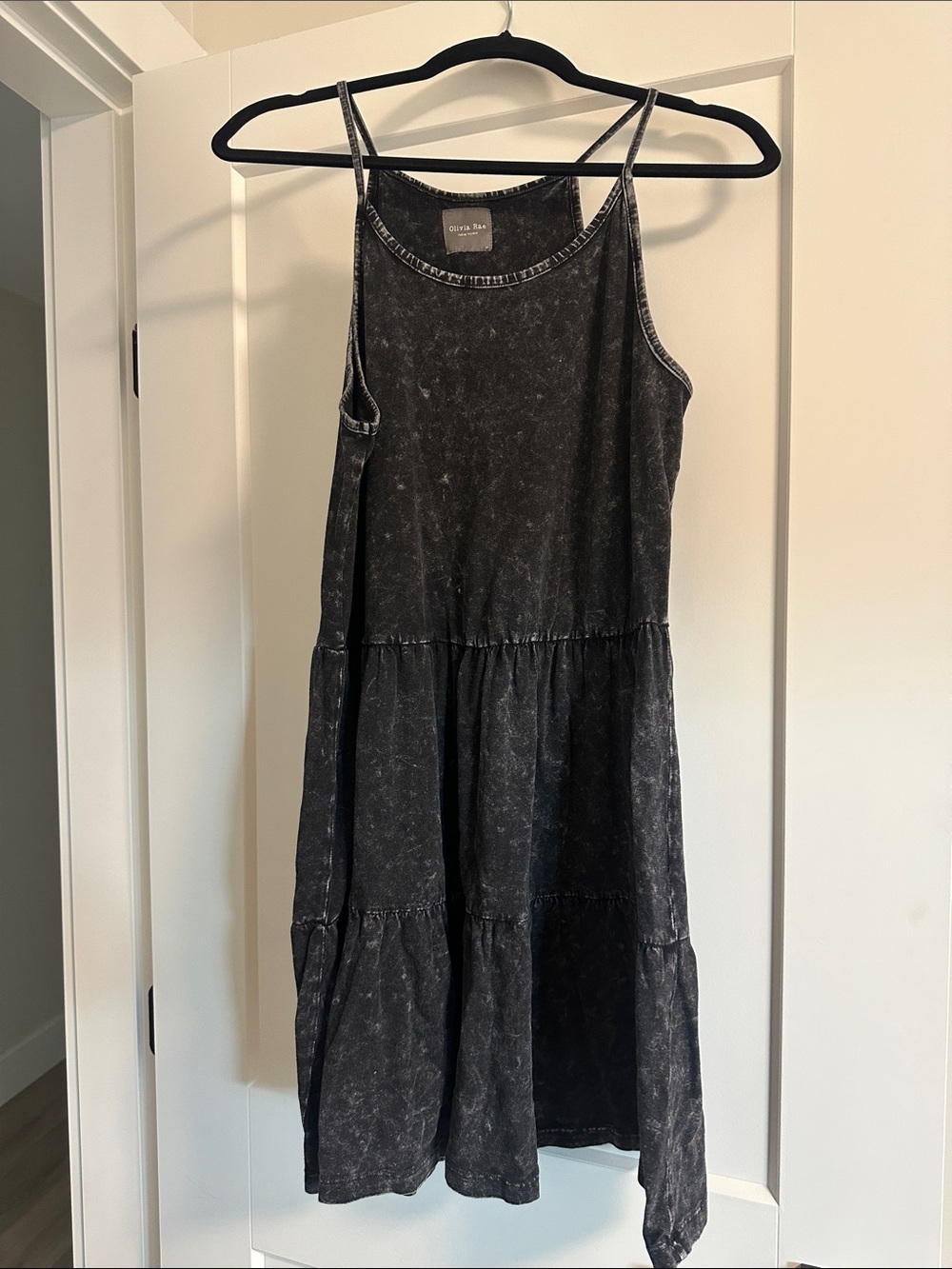 Olivia Rae Washed Charcoal Tiered Slip Dress M